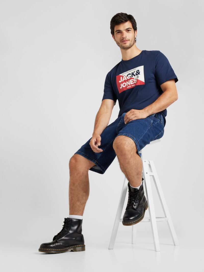 JACK & JONES Tricou 'JJNOLAN'  albastru marin / roșu / alb