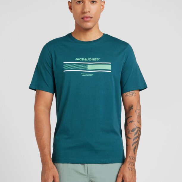 JACK & JONES Tricou 'JJSOUTH'  verde petrol / verde pastel / alb preţ