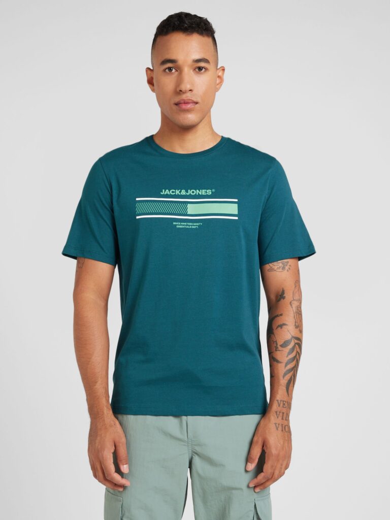 JACK & JONES Tricou 'JJSOUTH'  verde petrol / verde pastel / alb preţ