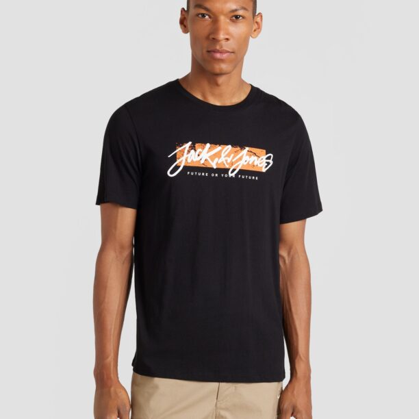 JACK & JONES Tricou 'JJTILEY'  portocaliu închis / negru / alb