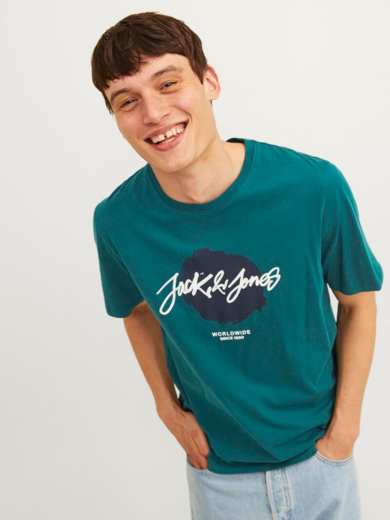 JACK & JONES Tricou 'JJTiley'  verde pin / negru / alb