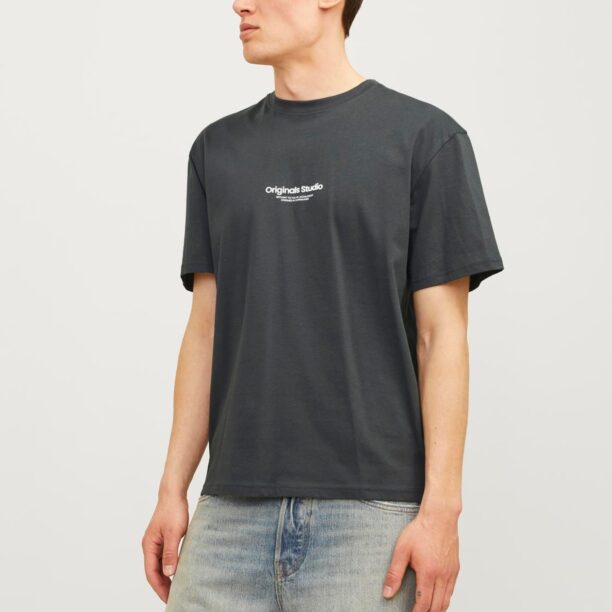 JACK & JONES Tricou 'JJVesterbro'  gri metalic / alb