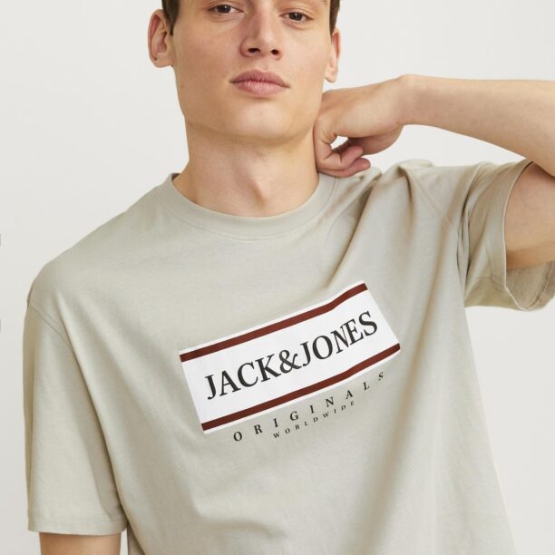 Preţ JACK & JONES Tricou 'JORFrederiksberg'  maro ruginiu / gri deschis / negru / alb