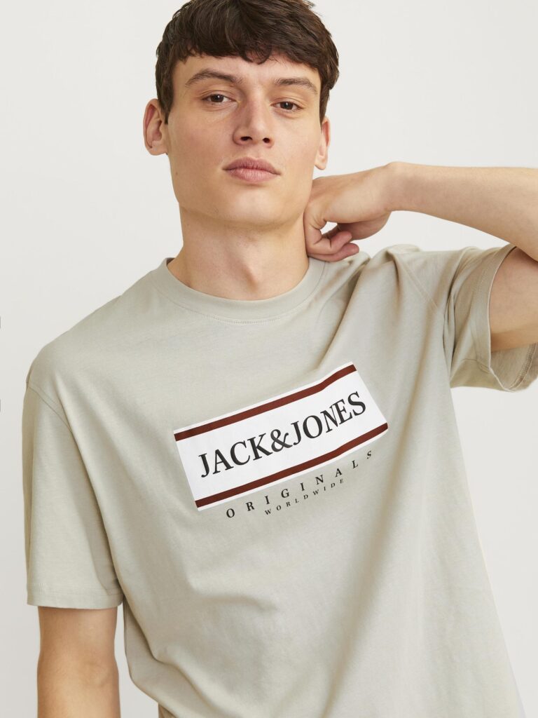 Preţ JACK & JONES Tricou 'JORFrederiksberg'  maro ruginiu / gri deschis / negru / alb