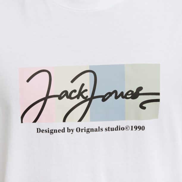 Original JACK & JONES Tricou 'JORPORTLAND'  albastru fumuriu / roz / negru / alb