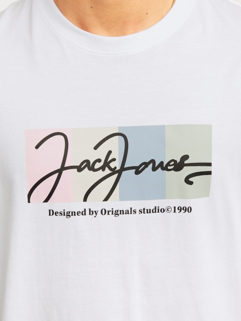 Original JACK & JONES Tricou 'JORPORTLAND'  albastru fumuriu / roz / negru / alb