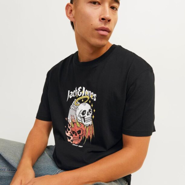 JACK & JONES Tricou 'JORSeven'  galben / portocaliu caisă / negru / alb preţ