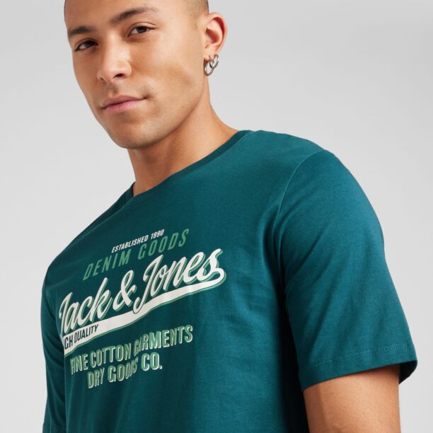 JACK & JONES Tricou  verde mentă / verde închis / alb