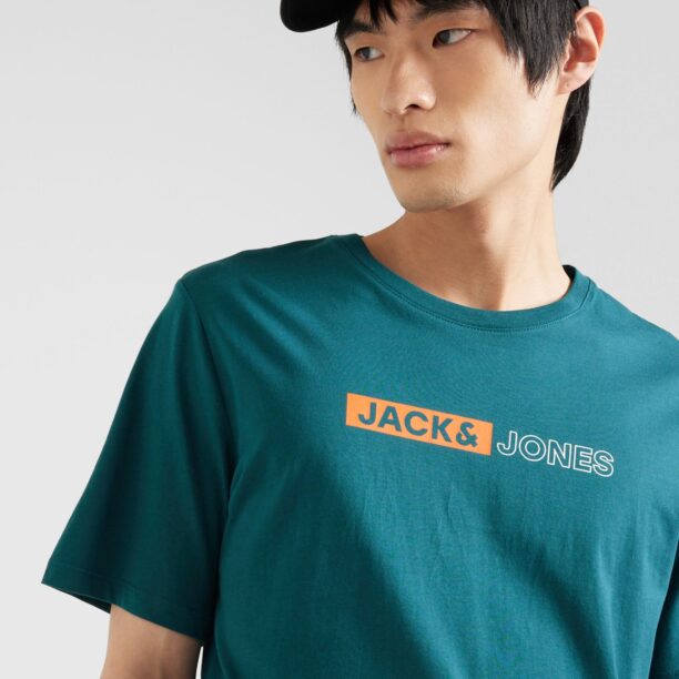 JACK & JONES Tricou  verde petrol / portocaliu / alb preţ