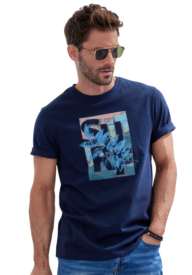 JOHN DEVIN Tricou  bleumarin / albastru deschis / portocaliu