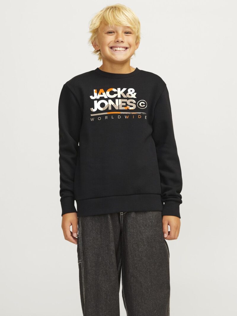 Jack & Jones Junior Bluză de molton 'JJLUKE'  gri / portocaliu / negru / alb