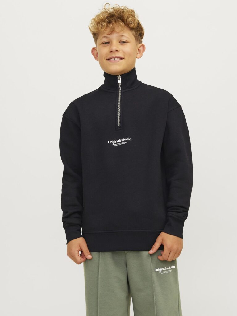 Jack & Jones Junior Bluză de molton 'JORVESTERBRO'  negru / alb