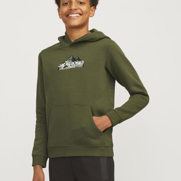 Jack & Jones Junior Bluză de molton  kaki / negru / alb preţ