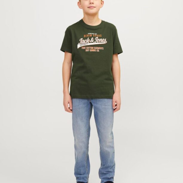 Original Jack & Jones Junior Tricou  verde închis / portocaliu / alb