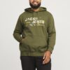 Jack & Jones Plus Bluză de molton 'JCOOUTDOOR'  oliv / verde stuf / portocaliu mandarină / alb