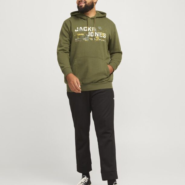 Cumpăra Jack & Jones Plus Bluză de molton 'JCOOUTDOOR'  oliv / verde stuf / portocaliu mandarină / alb