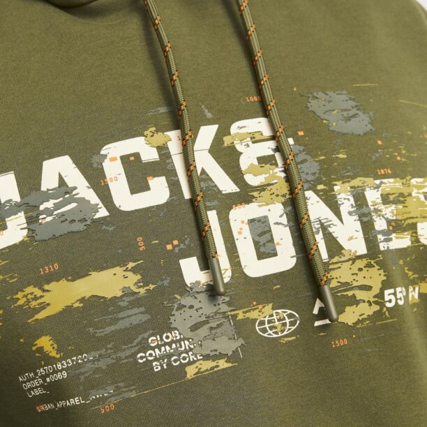 Preţ Jack & Jones Plus Bluză de molton 'JCOOUTDOOR'  oliv / verde stuf / portocaliu mandarină / alb