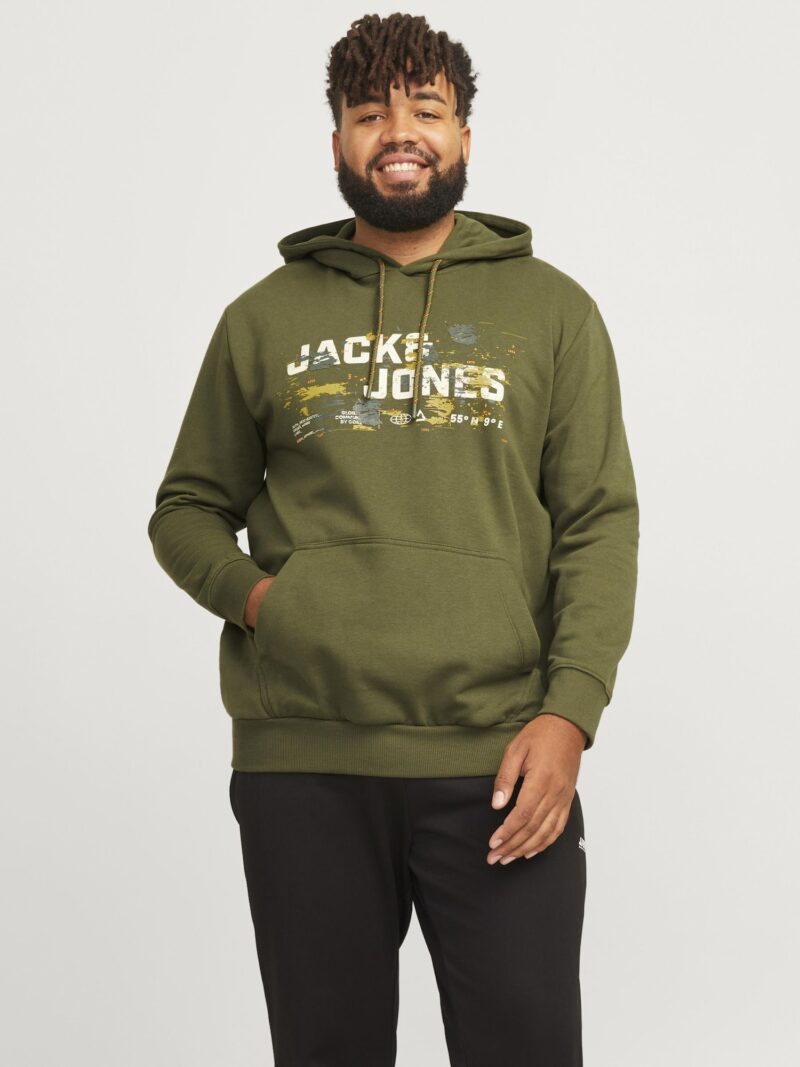 Jack & Jones Plus Bluză de molton 'JCOOUTDOOR'  oliv / verde stuf / portocaliu mandarină / alb