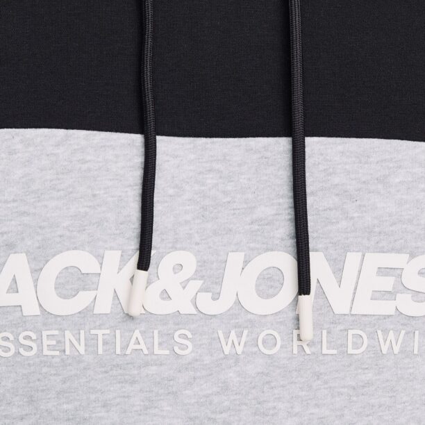 Original Jack & Jones Plus Bluză de molton 'JJELEGACY'  gri amestecat / negru / alb