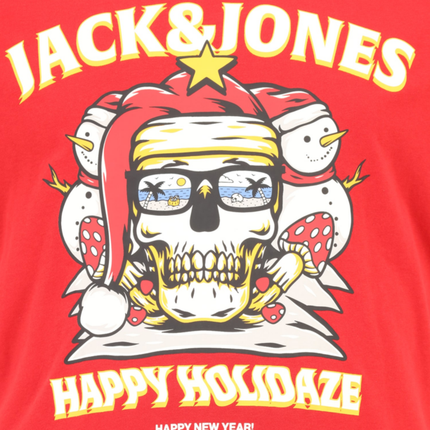 Jack & Jones Plus Tricou 'JJXMAS CHRISTMAS SKULL'  galben / roși aprins / negru / alb preţ