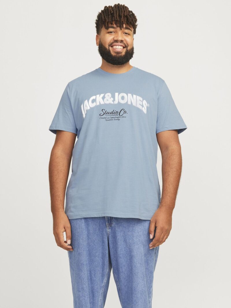 Original Jack & Jones Plus Tricou 'JORBRONX'  albastru porumbel / negru / alb