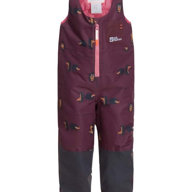 Jack Wolfskin pantaloni pentru sporturi de iarna pentru copii GLEEL 2L INS PRINT BIB culoarea bordo