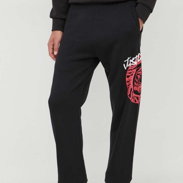 Just Cavalli pantaloni de trening din bumbac culoarea negru