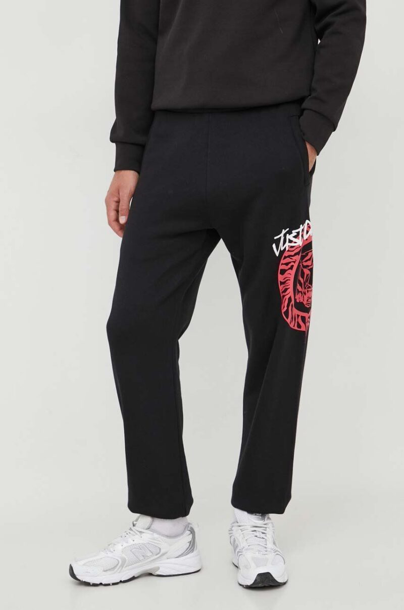 Just Cavalli pantaloni de trening din bumbac culoarea negru