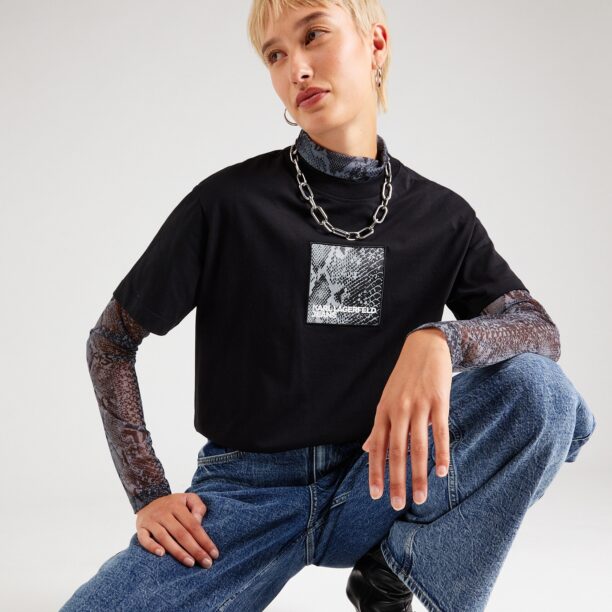 KARL LAGERFELD JEANS Tricou 'REPTILE'  gri deschis / negru / alb