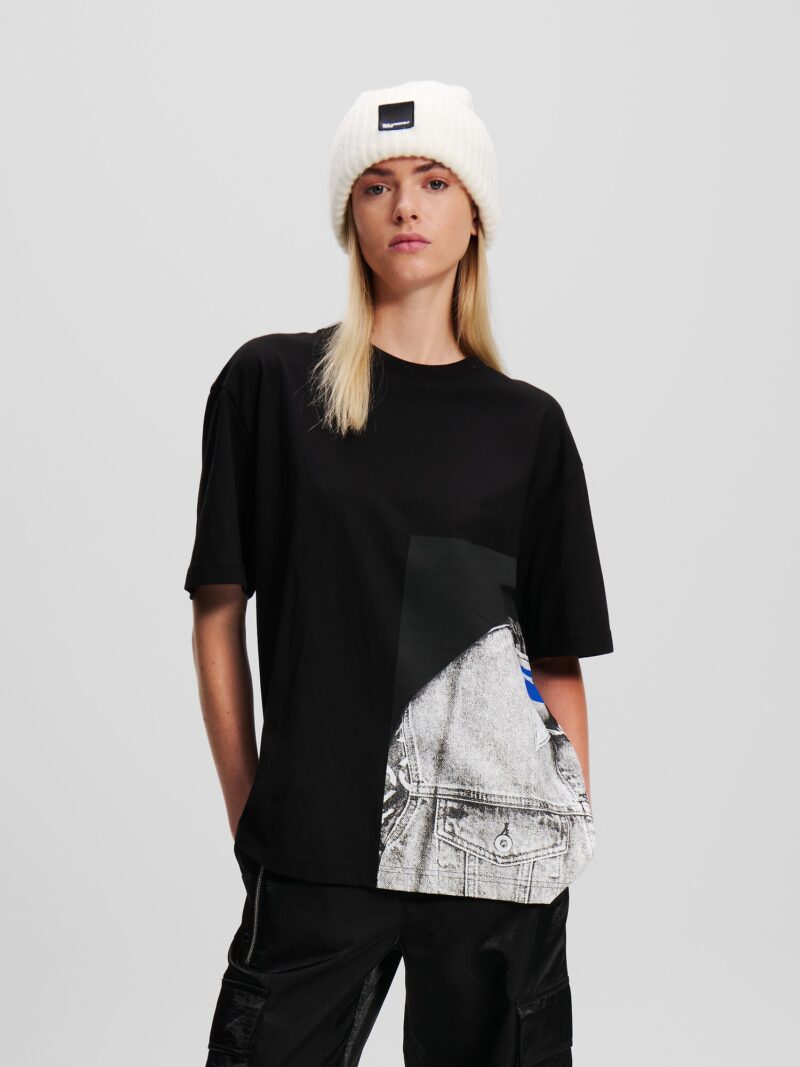 KARL LAGERFELD JEANS Tricou  gri / negru