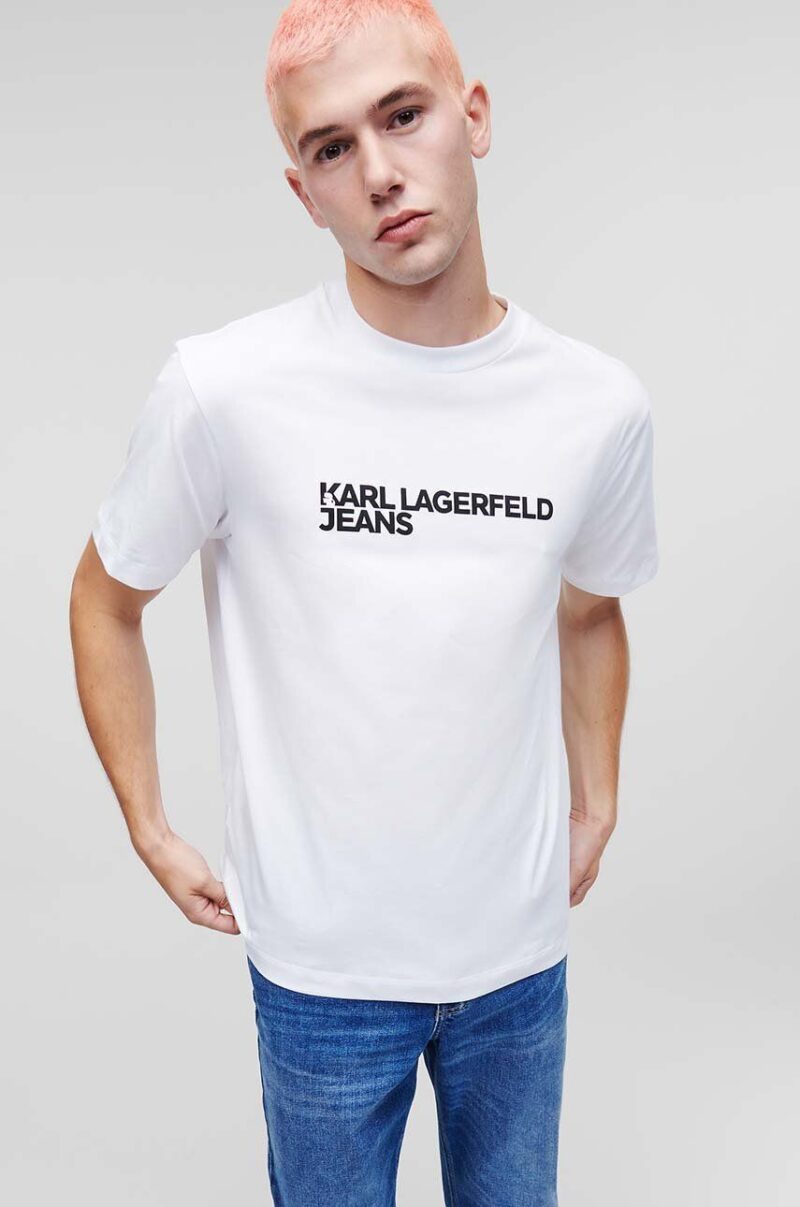 Karl Lagerfeld Jeans tricou din bumbac culoarea alb