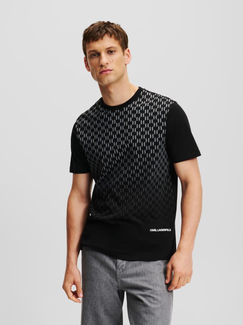 Karl Lagerfeld Tricou 'MONOGRAM DEGRADE'  gri / negru