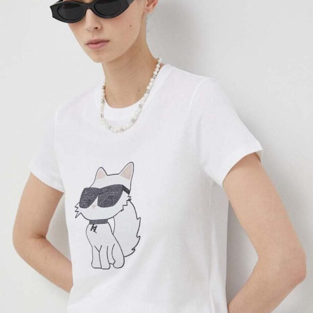 Karl Lagerfeld tricou din bumbac culoarea alb