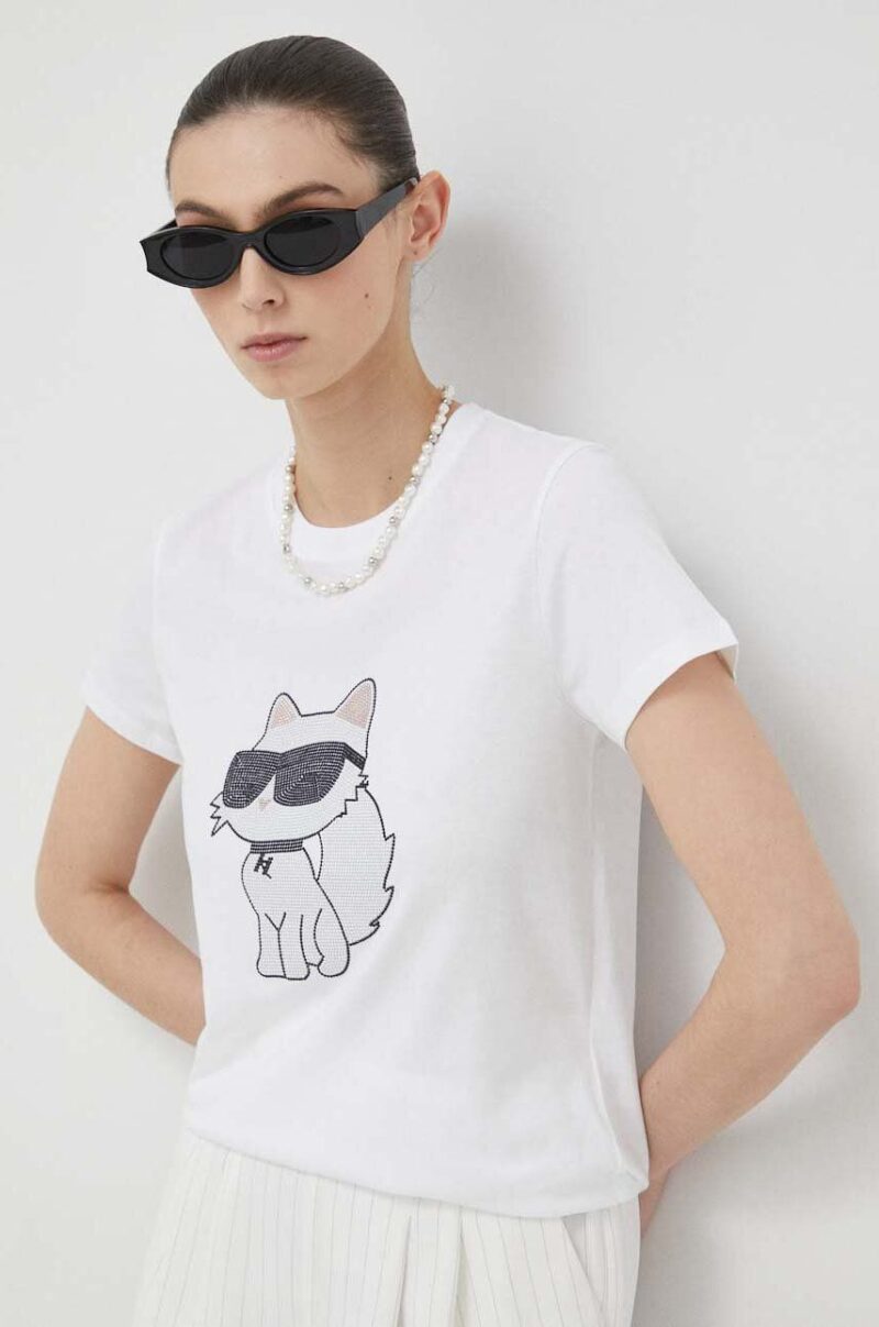 Karl Lagerfeld tricou din bumbac culoarea alb