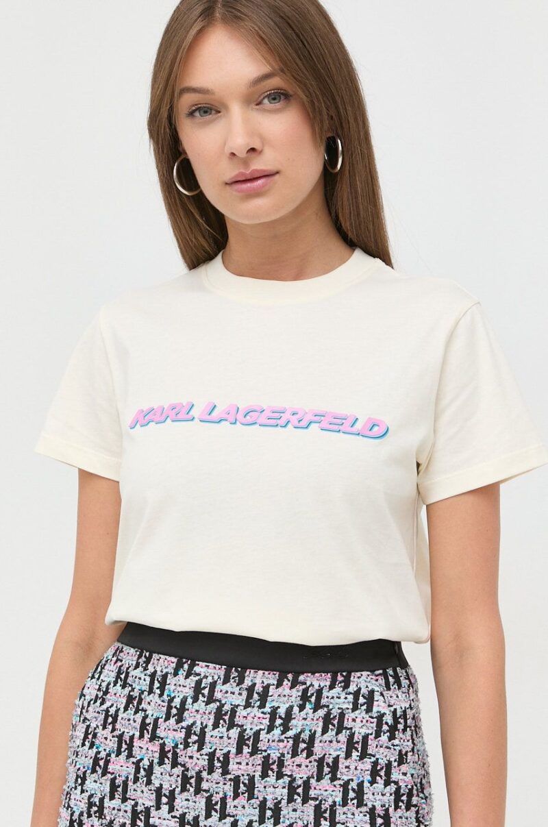 Karl Lagerfeld tricou din bumbac culoarea bej