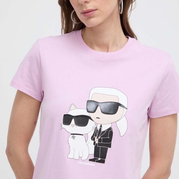 Karl Lagerfeld tricou din bumbac culoarea roz