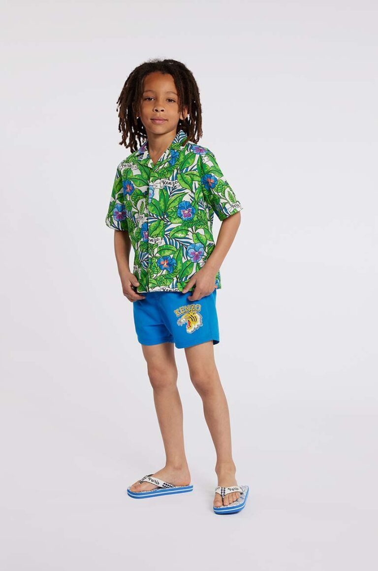 Kenzo Kids camasa de bumbac pentru copii culoarea turcoaz