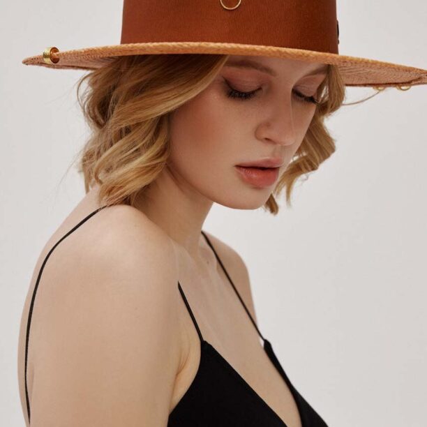 LE SH KA headwear palarie Brown Gold Canotier culoarea maro