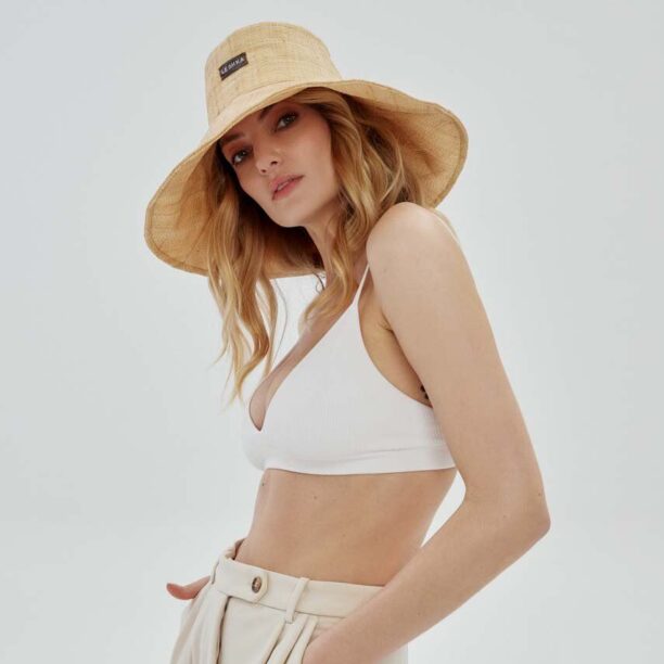 LE SH KA headwear palarie Large Bucket Hat culoarea bej