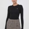 Lacoste longsleeve din bumbac culoarea negru