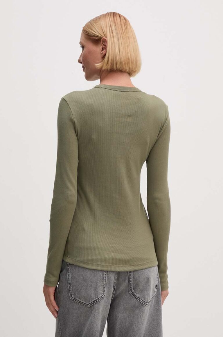 Lacoste longsleeve din bumbac culoarea verde preţ