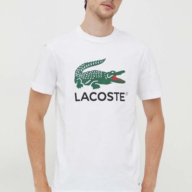 Lacoste tricou din bumbac culoarea alb