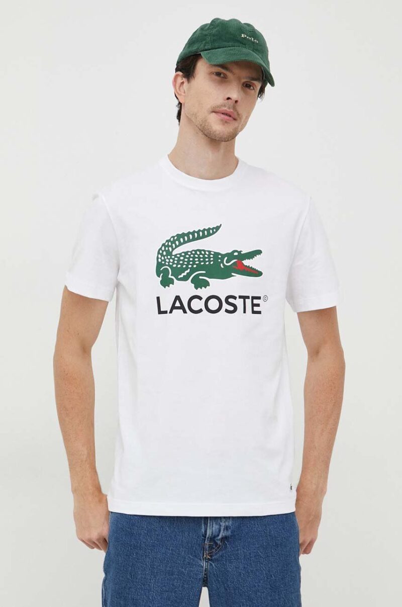 Lacoste tricou din bumbac culoarea alb