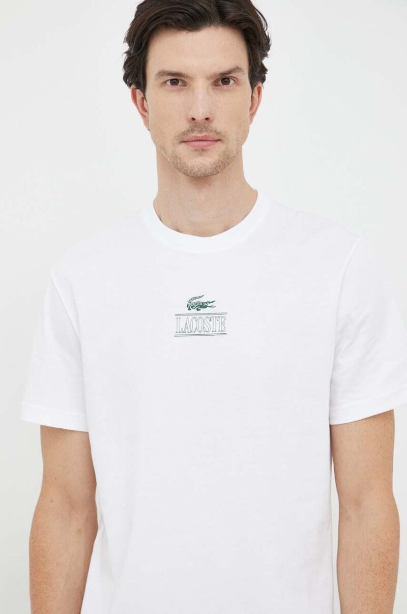 Lacoste tricou din bumbac culoarea alb