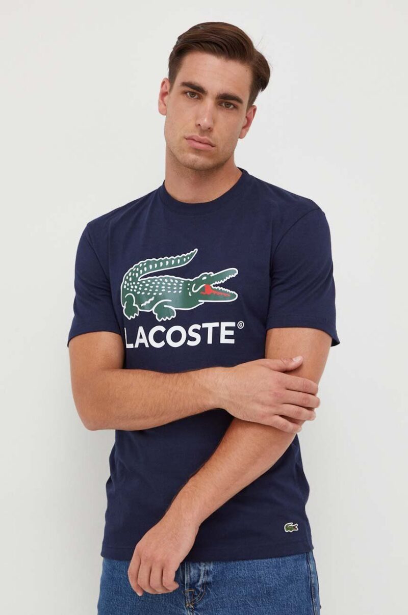 Lacoste tricou din bumbac culoarea albastru marin