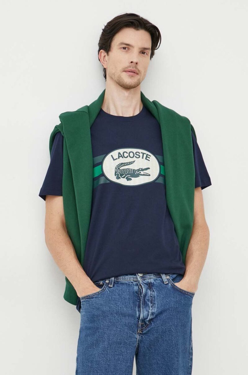 Lacoste tricou din bumbac culoarea albastru marin