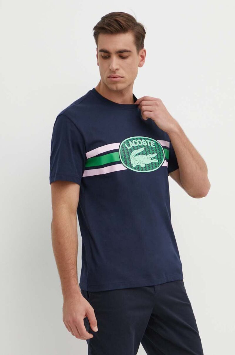 Lacoste tricou din bumbac culoarea albastru marin