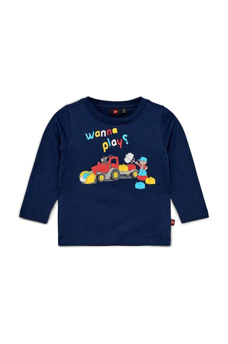 Lego longsleeve din bumbac pentru copii culoarea albastru marin