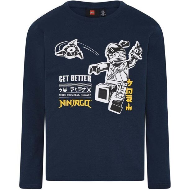 Lego longsleeve din bumbac pentru copii culoarea albastru marin