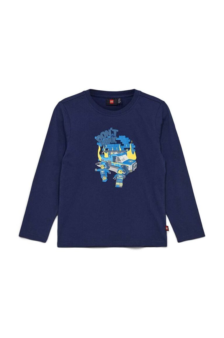 Lego longsleeve din bumbac pentru copii culoarea albastru marin